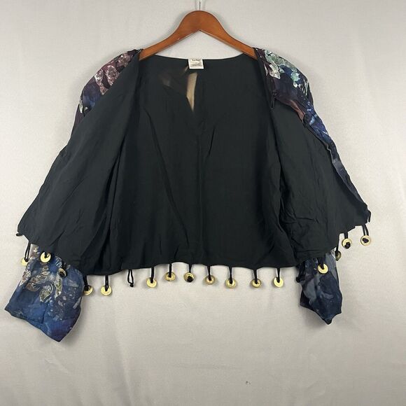 Bali Moon Vtg Cropped Jacket With Metal Button Tassle Boho Tie Dye Fire Dancer - Picture 7 of 8